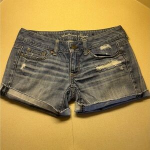 American Eagle Outfitters Blue Distressed Jean Shorts